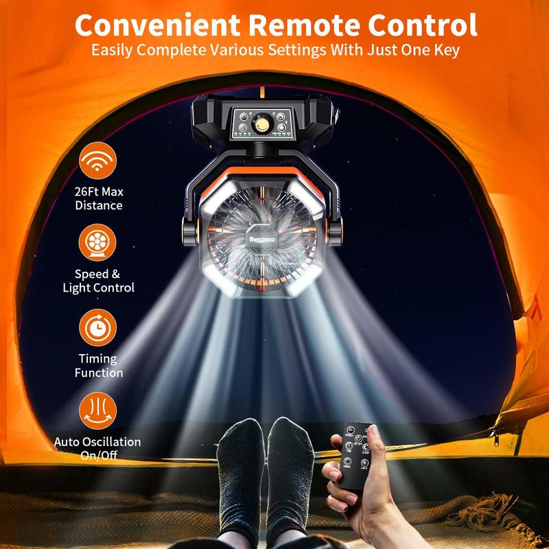 20000mAh Camping Fan with Dual Motor, Portable OutdoorRechargeableFan with 4 LED Lantern, 8 Speeds Desk Fan with Remote & Hook for Tent, Power Outages, Jobsite, Fan withCharging Function