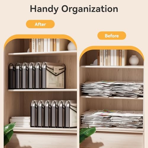 6 Pack Plastic Expanding File Folder, Folders for Documents with Snap Closure, Black File Folder Organizer Holder, Transparent Accordion File Pouch,Large Capacity, Fit Letter/A4 Size - Black