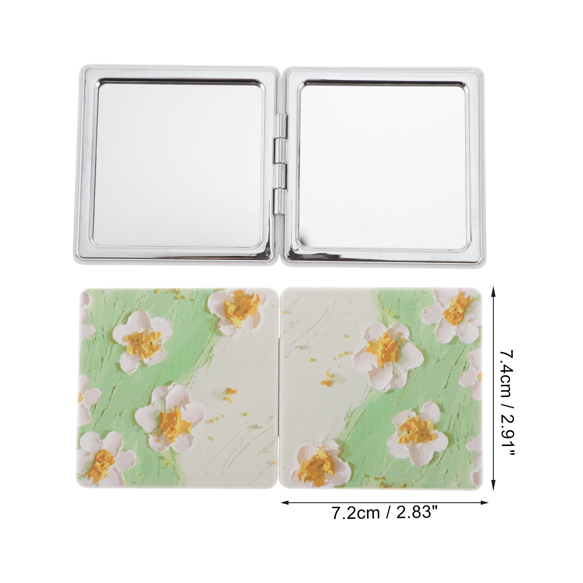 Unique Bargains 1 Pc Women Square Hand-drawn Makeup Mirror for Travel Vacation Green