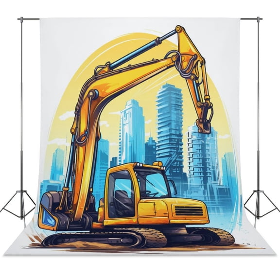 Excavator Construction Vehicle Truck Backdrop Background for Photography Photo Booth Backdrop for Photoshoot Background Screen Video Recording Parties Curtain