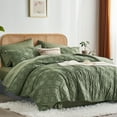 thumbnail image 2 of Flymme 7 Pieces King Comforter Sets Dark Green Bed in a Bag Boho Bed Set Geometric Embroidery Shabby Chic Bedding with Sheets, Pillowcases & Shams, 2 of 8