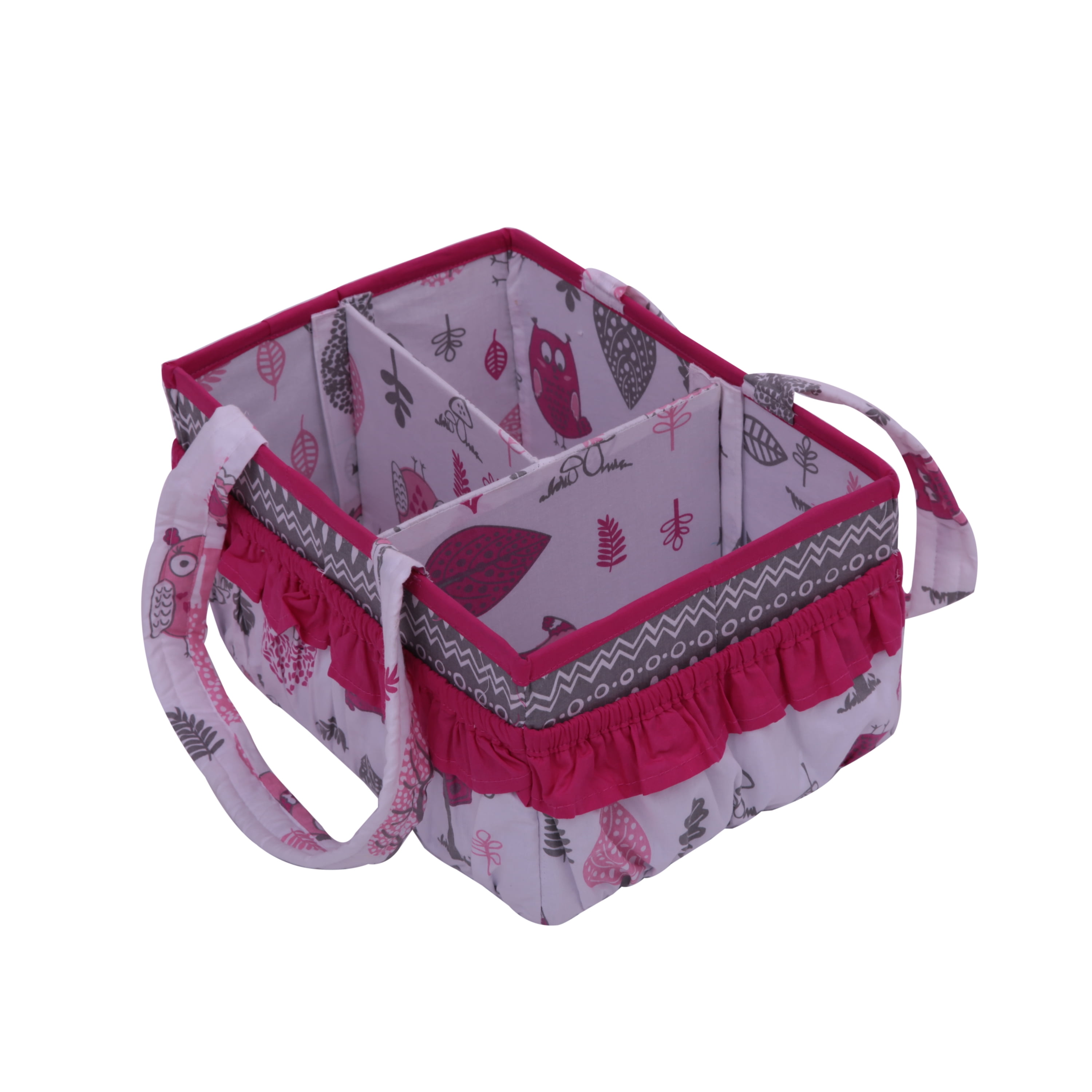 Bacati - Large Storage Tote Owls in the Woods Pink/Grey