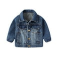 thumbnail image 2 of Godderr 9M-5Y Toddler Baby Denim Jacket Coats for Newborn Boys Girls Down Casual Overcoat Outerwear Spring Autumn Long-Sleeved V-Neck Button Jacket, 2 of 5