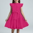 thumbnail image 2 of MIXUE Toddler Girls Casual Dresses Kids Summer Chiffon Solid Color Ruffle Crew Neck Fly Sleeve Elegant A Line Party Dress Activewear,Pink,6-7 Years, 2 of 4