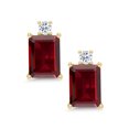 thumbnail image 2 of Gem Stone King 4.07 Ct Emerald Cut Red Garnet White Topaz 10K Yellow Gold Earrings, 2 of 5