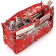 thumbnail image 4 of Bolso de mano con inserto impreso Organizador de bolso de mano 13 bolsillos Forro expandible Bolsa con cremallera Organizador de bolso de mano Inserto de bolso de pañales con asa (Flor roja), 4 of 5