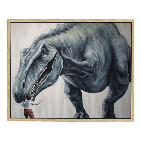 JRXY Dinosaur Room Decor for Bedroom Kitchen Bathroom Painting Wall Art Print Poster, Lovely Baby Boy Touching Dinosaur in The Forest Canvas Art Home Office Apartment Decor for Teens Picture 3