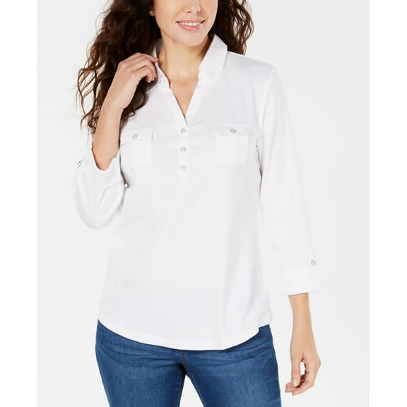 Petite Cotton Polo Top Bright White PS