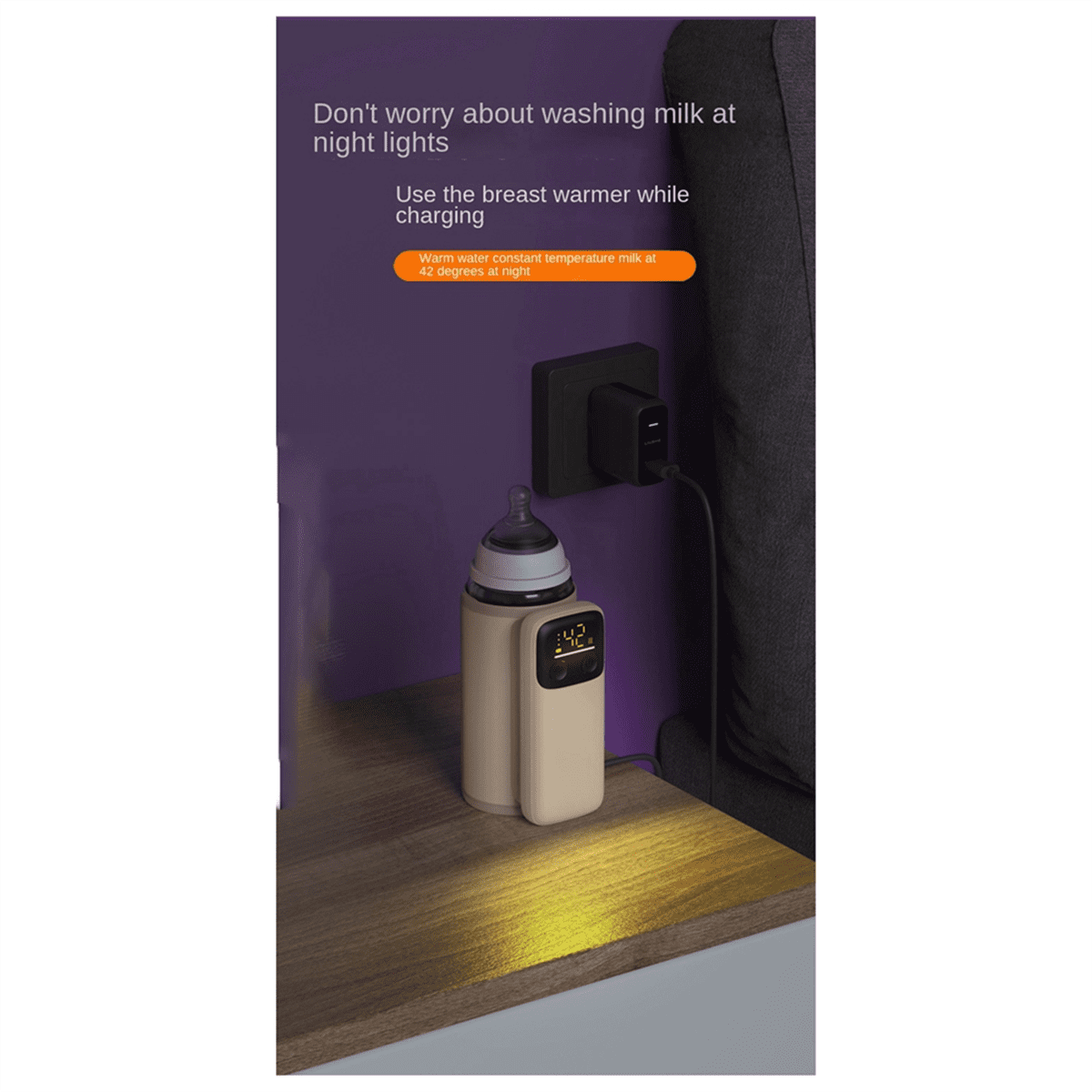 Bottle Heating Jacket 6Levels Adjustment Temperature Display Night Light Lighting Portable Baby Bottle Heater 6000Amh B