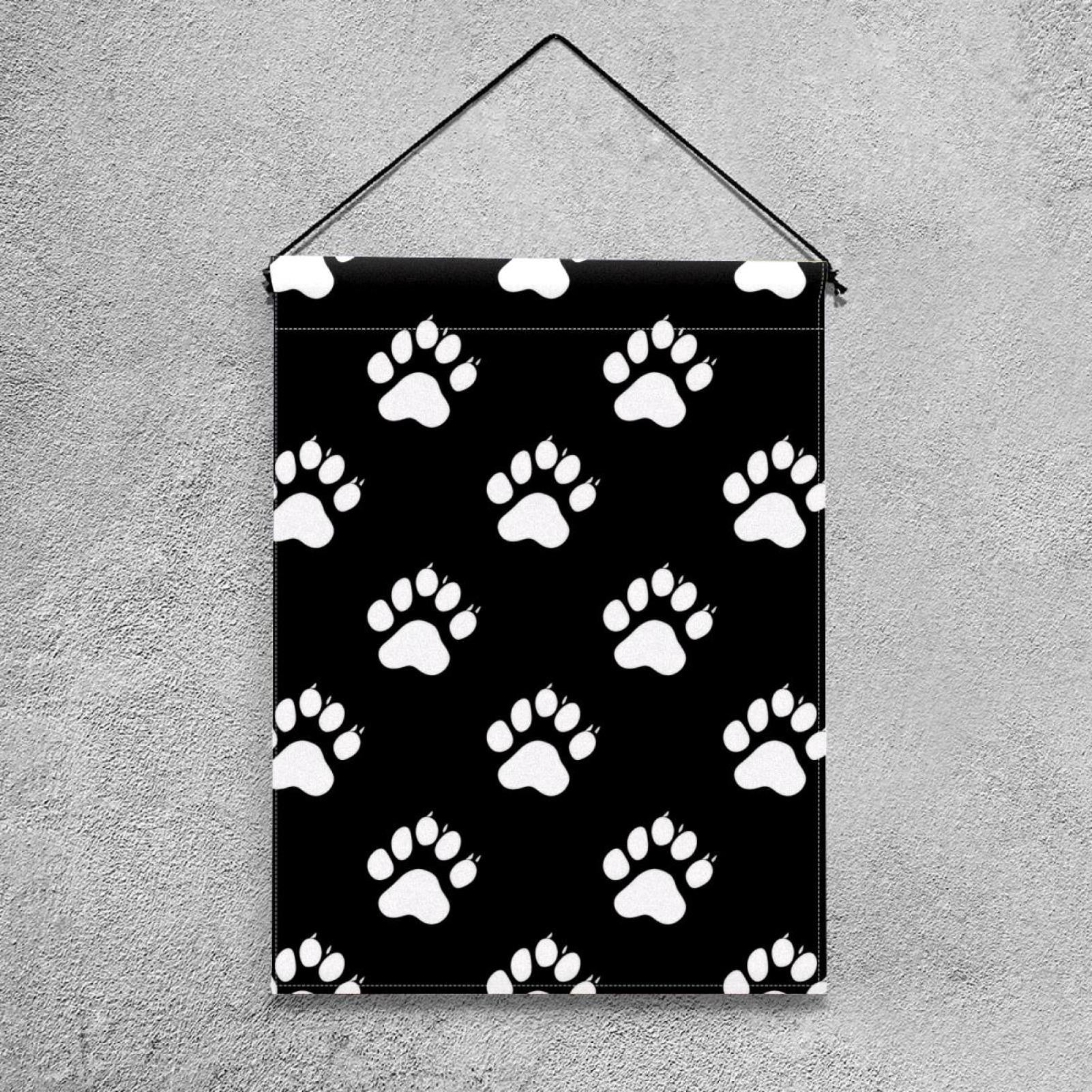Welcome Animal Paws Black Background Garden Flag, Vertical Double Sided Small House Flag, Yard Farmhouse Outdoor Deck Veranda Lawn Decor 28x40 Inch