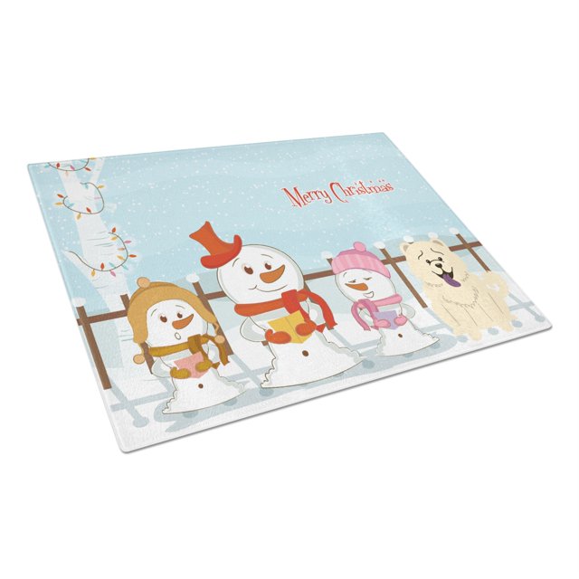 Tabla de cortar de vidrio blanco grande multicolor Caroline's Treasures BB2471LCB Merry Christmas Carolers Chow