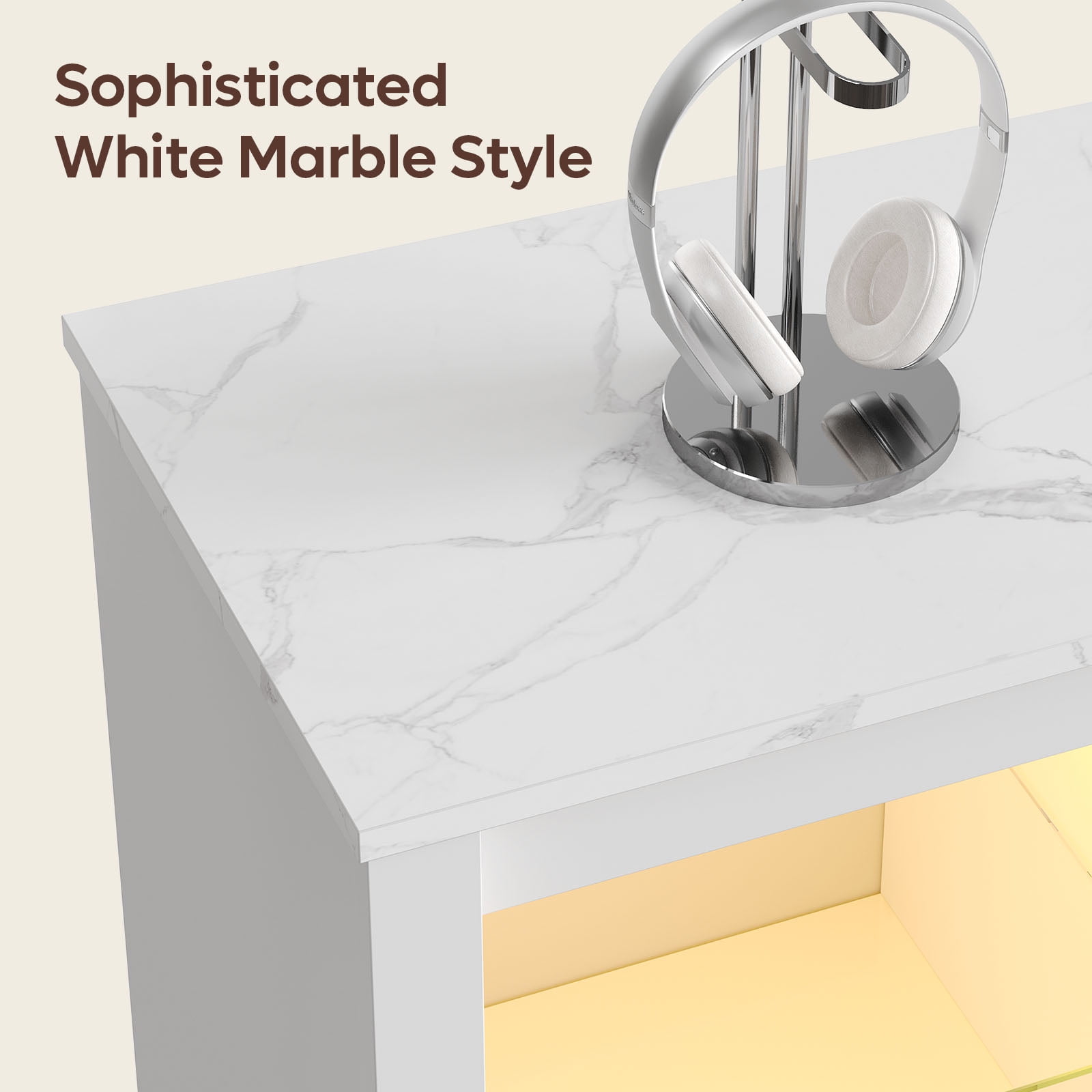 Bestier LED TV Stand for TVs up to 70", Entertainment Center with Storage Shelves, White Marble