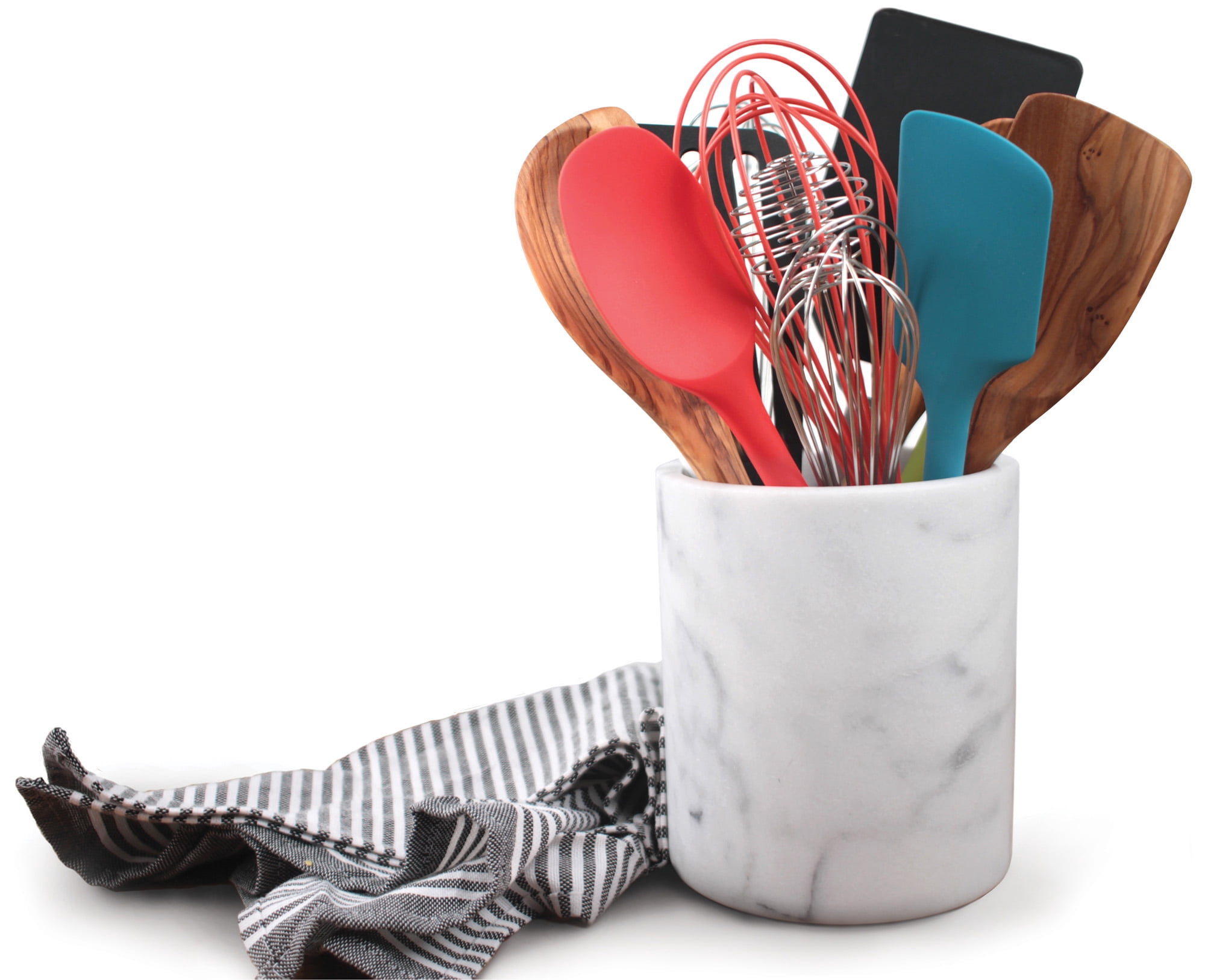 RSVP White Marble Cooler & Kitchen Tool Holder – Doubles As Wine Chiller Or Utensil Crock, 5.5 X 6.25 Inches