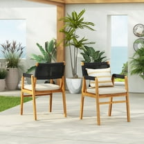 GDF Studio Acacia Wood Outdoor Chairs with Black Rope Woven Backrest, Set of 2