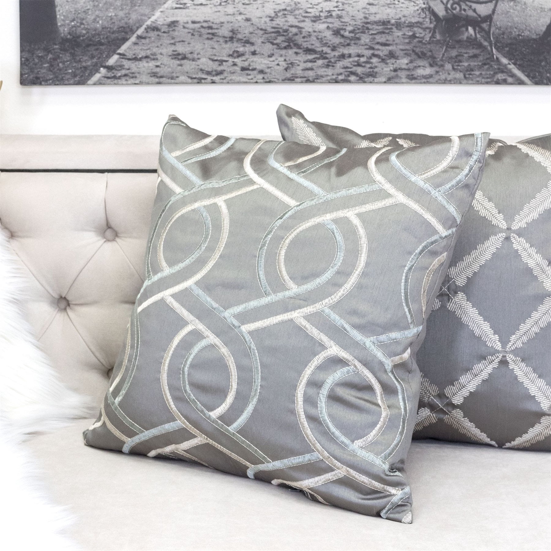 Retta Gray Geometric Polyester 20 in. x 20 in. Throw Pillow (Set of 2)