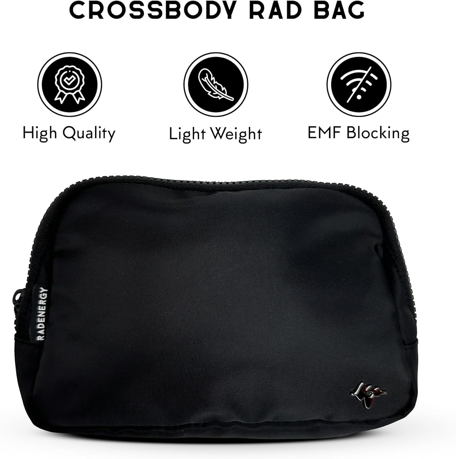 RadEnergy Faraday Crossbody Bag, Black, 1 Pack, Signal-Blocking RFID Holder for Men and Women, Nylon