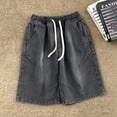 thumbnail image 4 of HappyYEE Men’s Jean Shorts, Loose Vintage Washed Denim Shorts Elastic Waist Casual Summer Jean Bottoms with Pockets S, 4 of 5