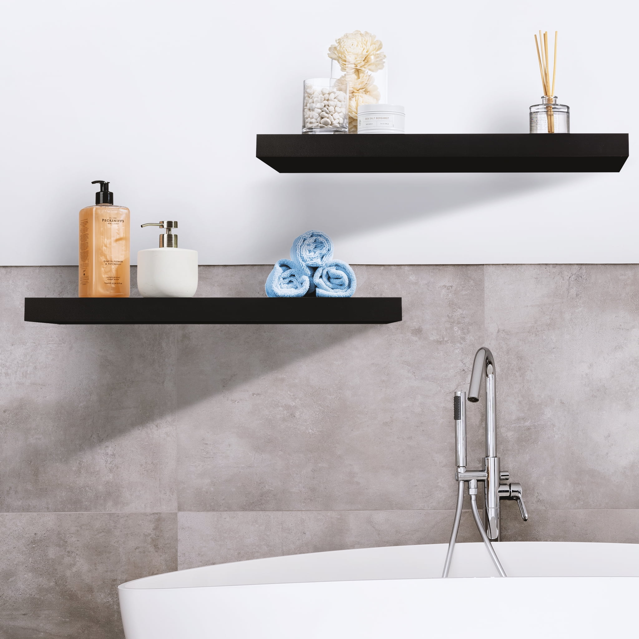 Sorbus 2 Pack Wood Floating Shelves Wall Hanging Length 24-inch, Black
