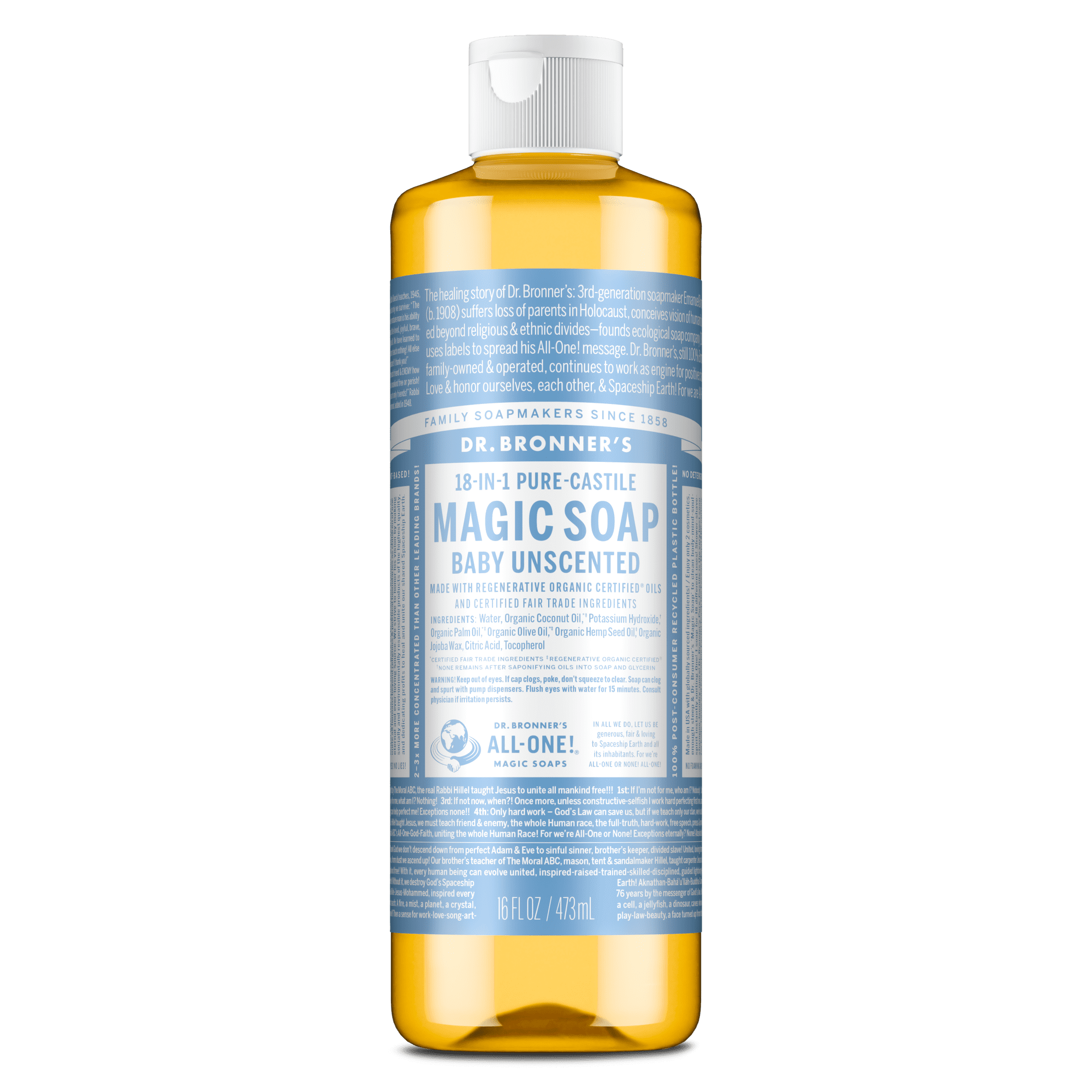 Dr.Bronner's Magic Soap, Baby Unscented, Pure-Castile Body Wash Liquid Soap, 16 fl oz