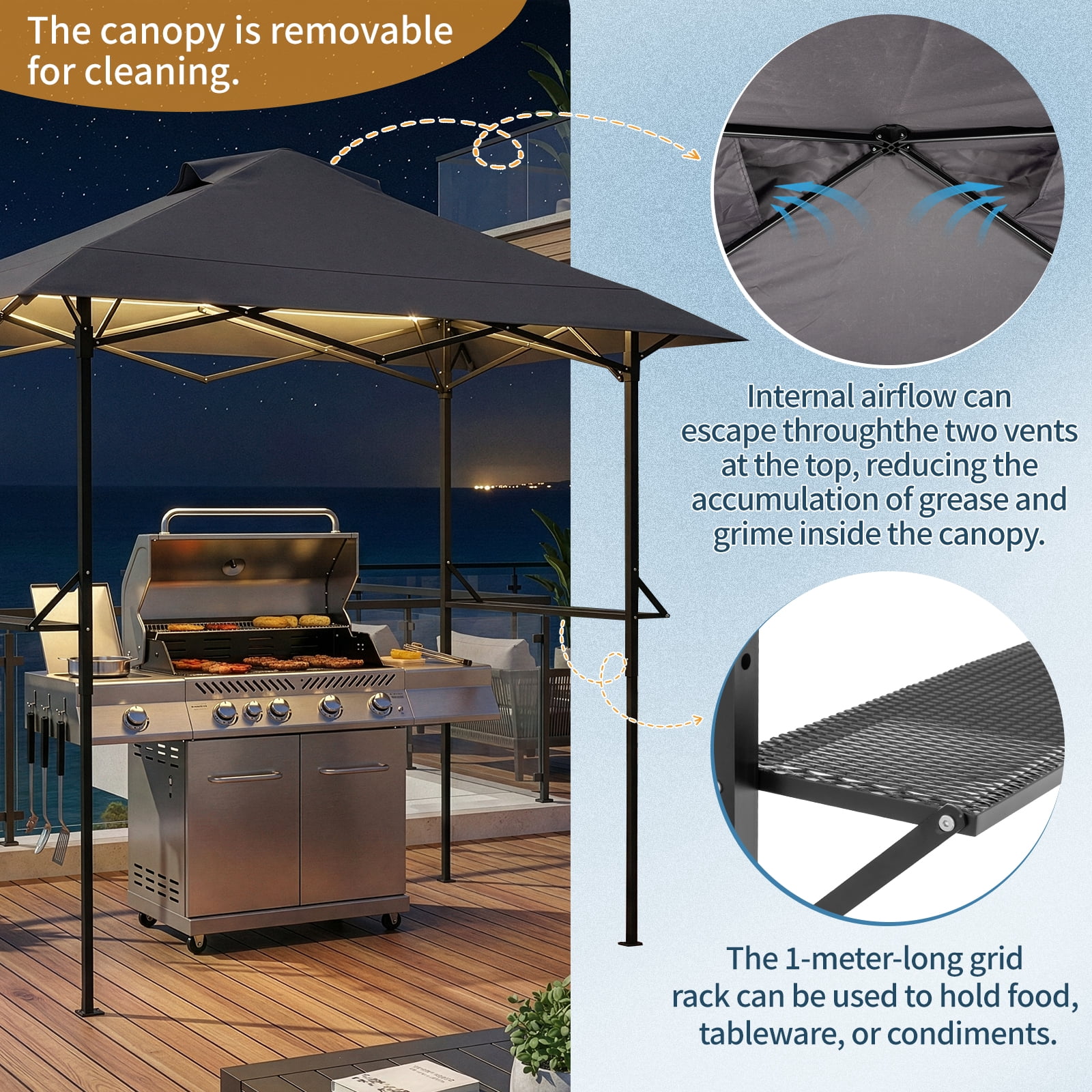 Ktaxon Grill Gazebo Outdoor BBQ Canopy Shelter 8 x 5 Canopy for Patio Backyard Grilling,Gray