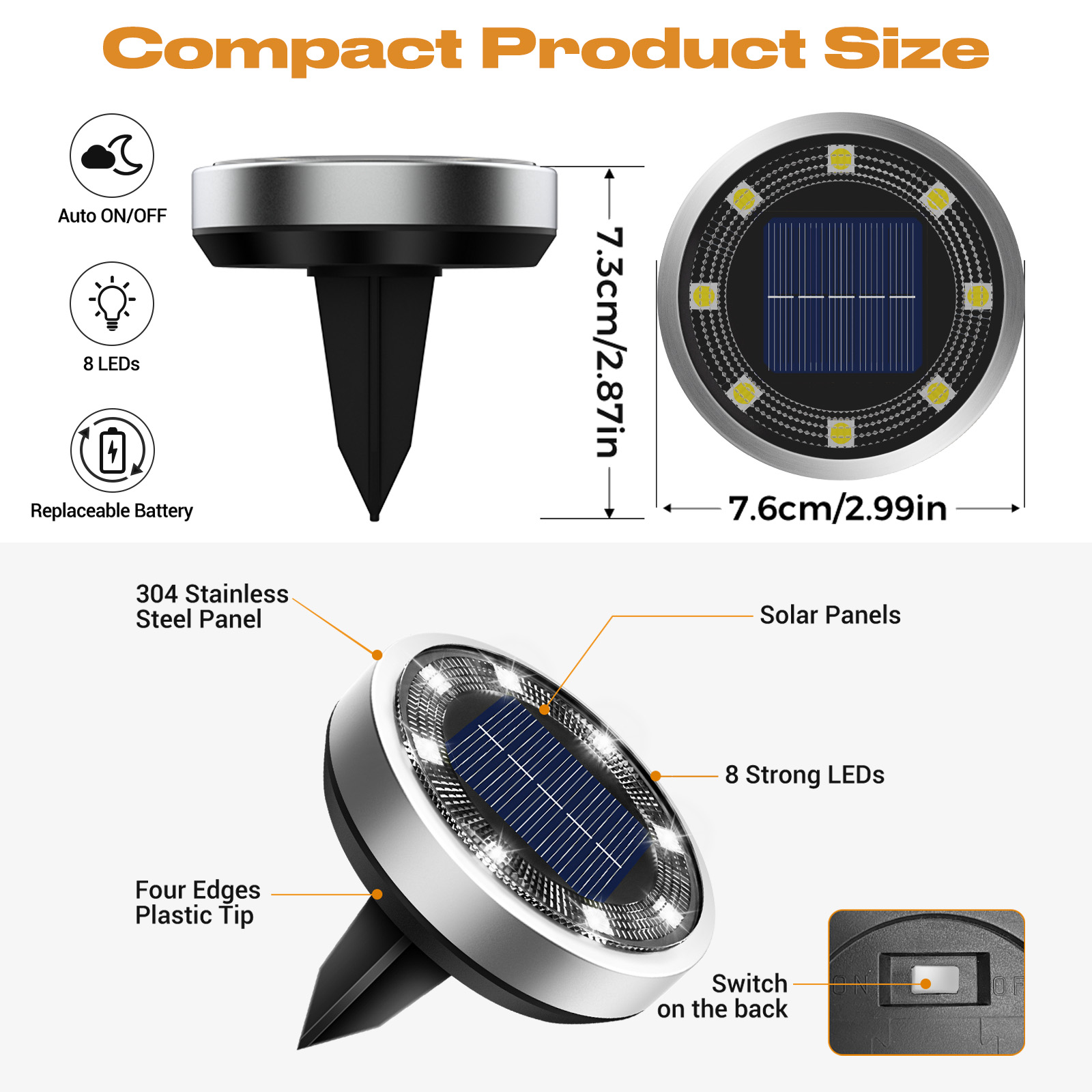 12 Pack Solar Ground Lights,8LED Solar Lights Outdoor Garden IP44, Pathway Lights Solar Powered in-Ground Lights, Disk Lights Landscape Lighting for Lawn Patio Yard Driveway, Cool White