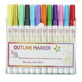 thumbnail image 1 of 12 Colors Glitter Gel Pens Sets, Outline Marker Double Line Pen Sparkle Markers Colorful Art Pens for Writing, 1 of 5