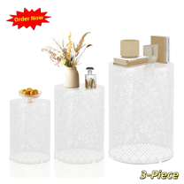 Tcbosik 3-Piece Outdoor Round Tables, Nesting Metal Side Table, Modern End Table for Living Room, Balcony, Backyard, Patio, Backyard, White