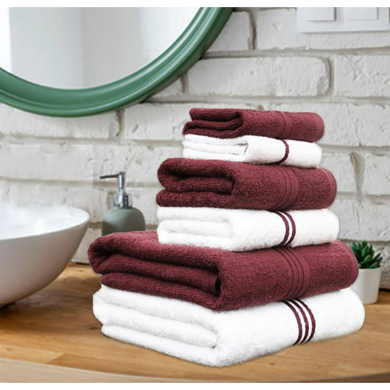 Hurbane Home Bath Towel Combo Set of 6 - 100% Cotton Ring Spun Super  Durability - Burgundy & White 
