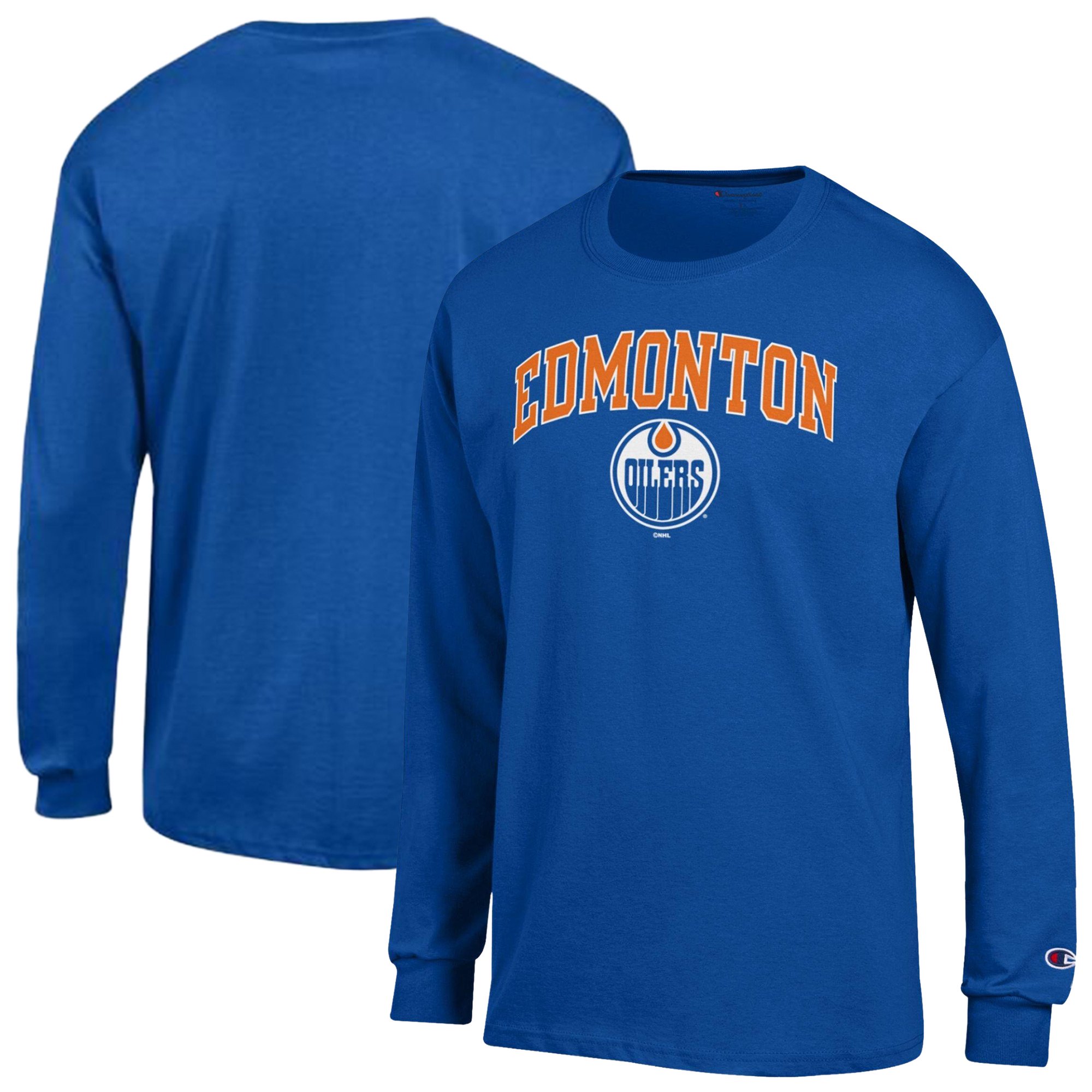 Men's Champion Royal Edmonton Oilers Jersey Long-Sleeve T-Shirt