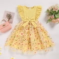 thumbnail image 2 of ZEHJUHAN Toddler Girl's Ruffle Sleeve Bow Princess Dress Sleeveless Round Neck 3D Floral Embroidery Mesh Party Dresses Yellow，6Y, 2 of 7