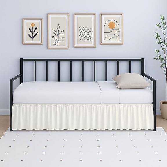 Twin Daybed Skirt, Ruffled 16 Inch Drop with Split Corners, 100% Microfiber, Easy Fit Dust Ruffle for Day Bed with 3-Side Coverage, Soft Decorative Classic Platform Fit, Ivory