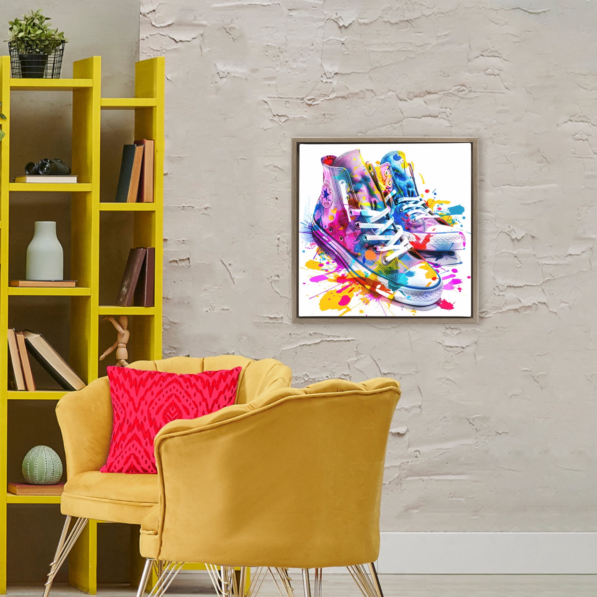 Stupell Industries High Top Sneakers Splash Brown Framed Floater Canvas Wall Art, design by Creative Studio
