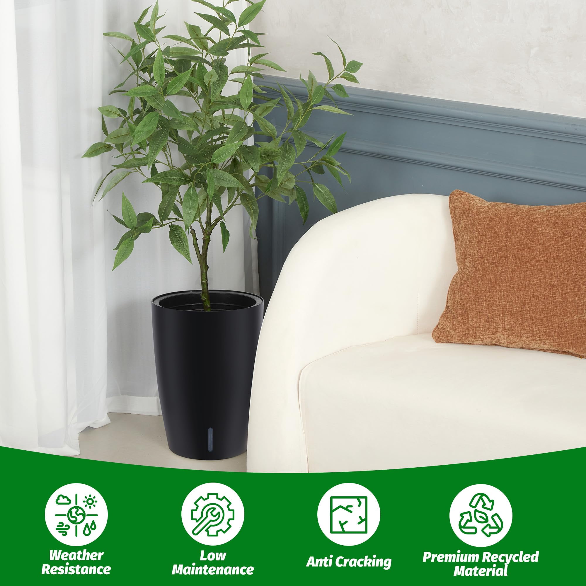 Large Planters with Built-In Drainage System and Water Level Monitor, Planter Set of 2, Self-Watering Flower Pots for Indoor and Outdoor Use, Perfect for Porch, Patio, Backyard