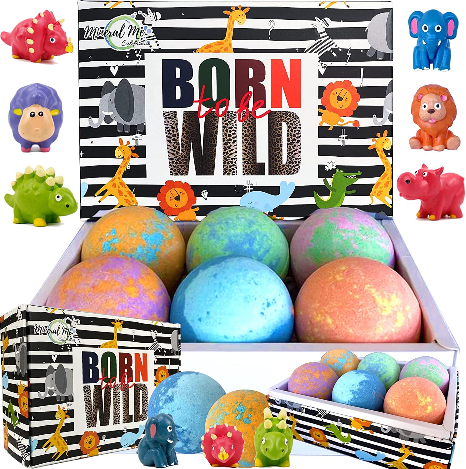 Mineral Me Bath Bombs for Kids with Jungle Animal Toys Inside - w/ Natural Scent Gift for Him & Her