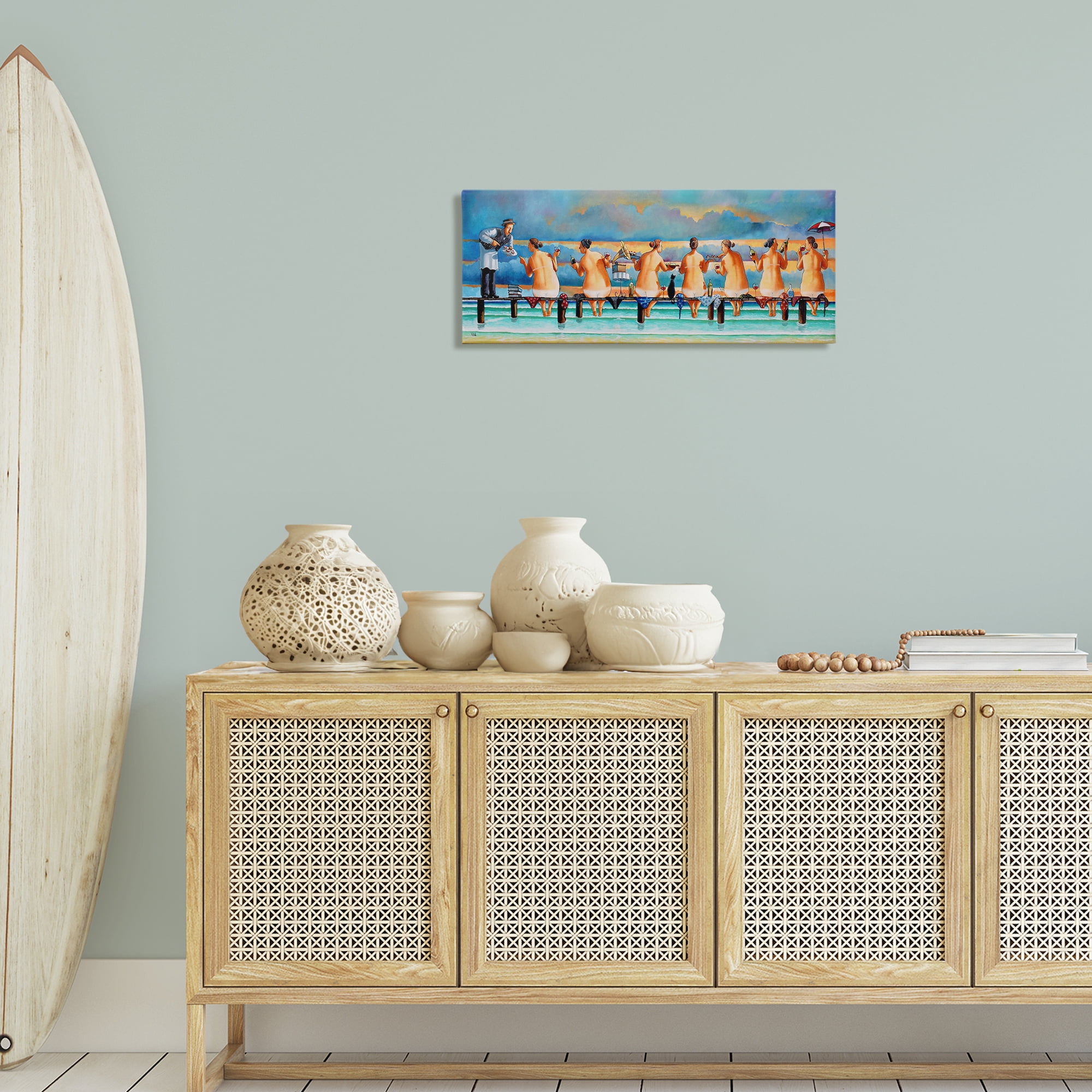Stupell Industries Ladies Enjoying Beach Novelty Painting Gallery Wrapped Canvas Art Print Wall Art, 30 x 13