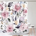 thumbnail image 2 of Aesthetic Pink Floral Shower Curtain Sets, Colorful Watercolor Flowers and Leaves Seamless Pattern Bathroom Decoration with Hooks 72"W x 72"L (Pack of 1), 2 of 4