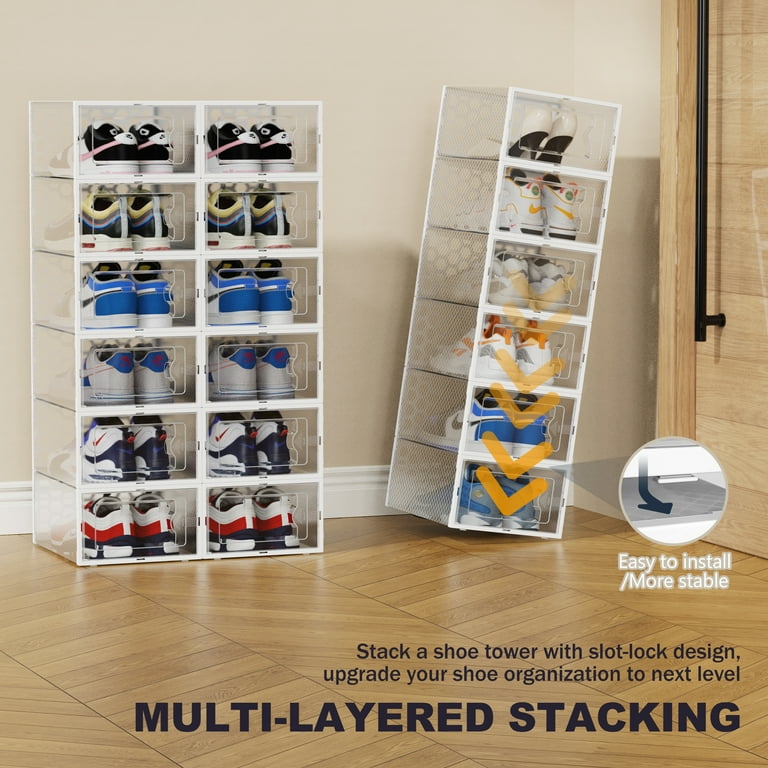 Riousery Stackable Shoe Box Cases, Set of 18, Clear Plastic