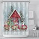 thumbnail image 1 of Cortina de ducha navideña para baño con cuadros rojos y negros, decoración para bañera, festival de nieve, pino, diamante, 180 x 180 cm, estilo 2, 1 of 4