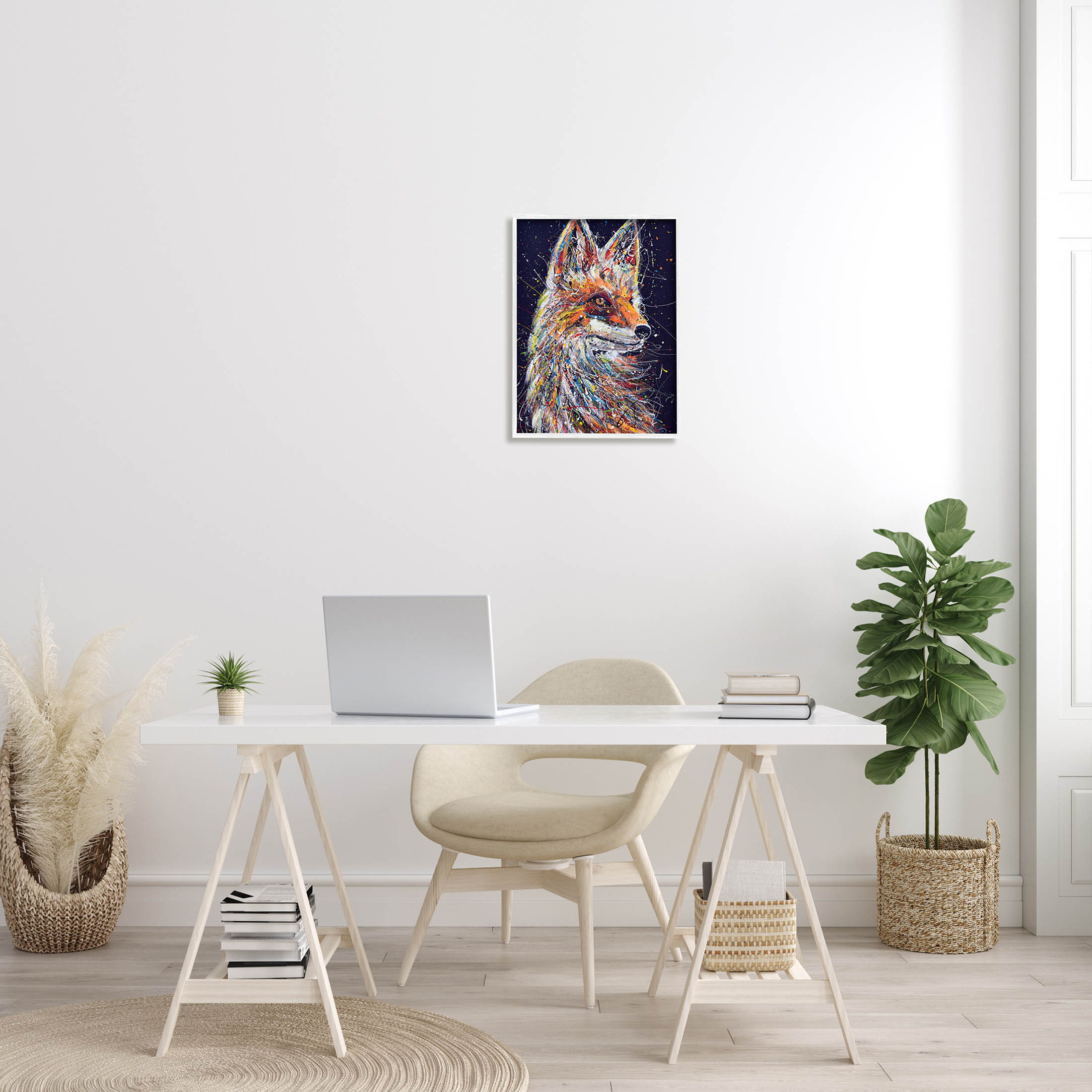 Contemporary Fox Urban Splatter Animals & Insects Painting White Framed Art Print Wall Art