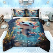 Feelyou Funny Marine Axolotl Full Size Comforter Sets, Kawaii Ocean Animal Bedding Comforter Set, Dreamy Underwater World Reversible Bedding Sets, Ultra Soft Bedroom Decor, 3-Piece