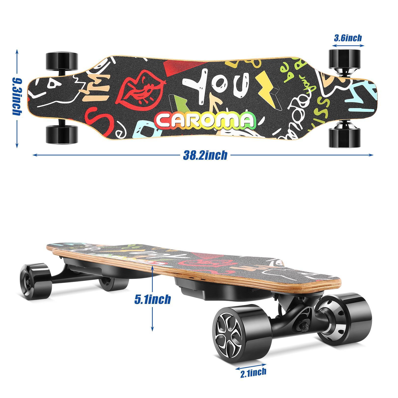 Details about   CAROMA 36" Electric Skateboard 350W*2 Dual Motors 14 Mile Range Longboard _NEW 