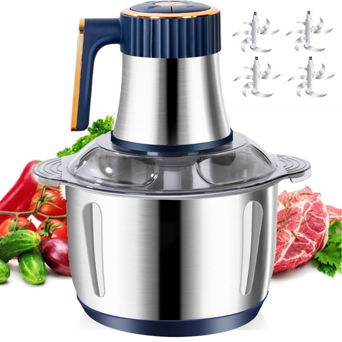 Petyoung Food Processor,5-Speed Modes Electric Food Chopper with 6-leaf blade,5L Stainless Steel Large Capacity Fully Automatic Meat Grinder for Home Use, Mincing for Meats Vegetables Fruits Nuts