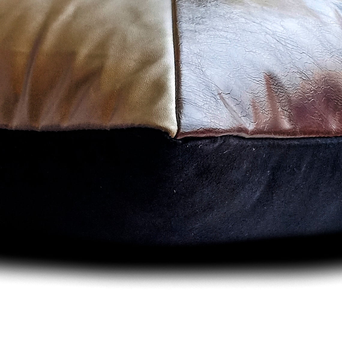 Cushion Cover Custom, Black & Brown 20"x20" (50x50 cm) Pillow Covers, Faux Leather Patchwork Metallic Leather Throw Pillows For Sofa, Geometric Halloween Decorations - Hide And Style