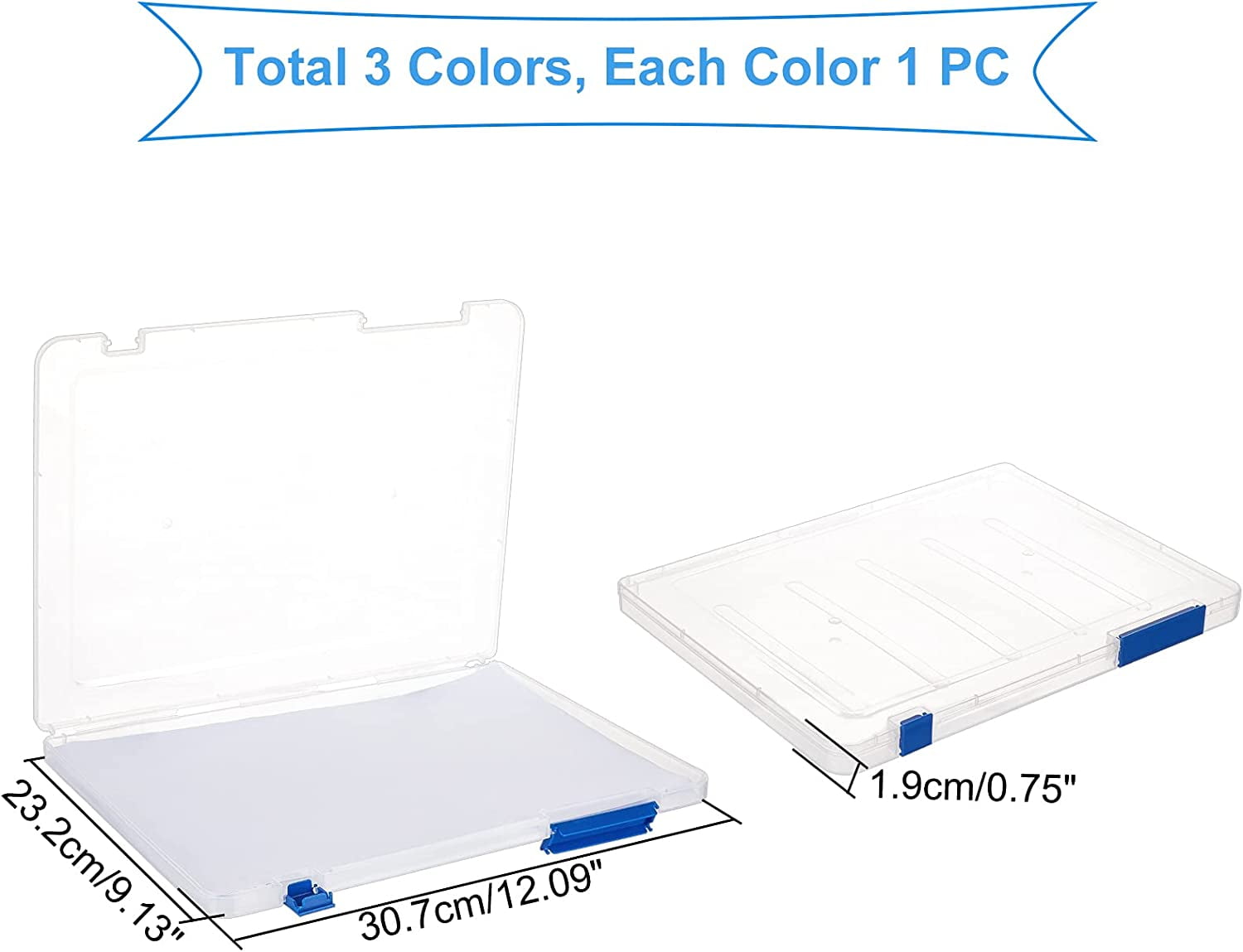 PH 3 Pack A4 File Paper Case File Project Case Plastic Portable Project Case Scrapbook Case for Organizing and Protecting Magazines Stamps Photos CDs Graphics Paint Brush 12x9 inch