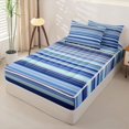 thumbnail image 3 of Castle Fairy Boho Horizontal Stripe Zipper Queen Comforter Set with Fitted Sheet and 2 Pillowcases,Tribal Line Zipper Bedding Set,Sky Navy Cyan,Reversible, 3 of 7