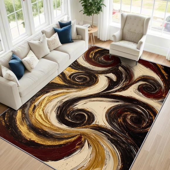 Luxury Abstract Swirl Area Rugs, Artistic Modern Carpet, Washable Non Slip Low Pile Soft Rug for Bedroom Living Room Decor Mat 3x4ft