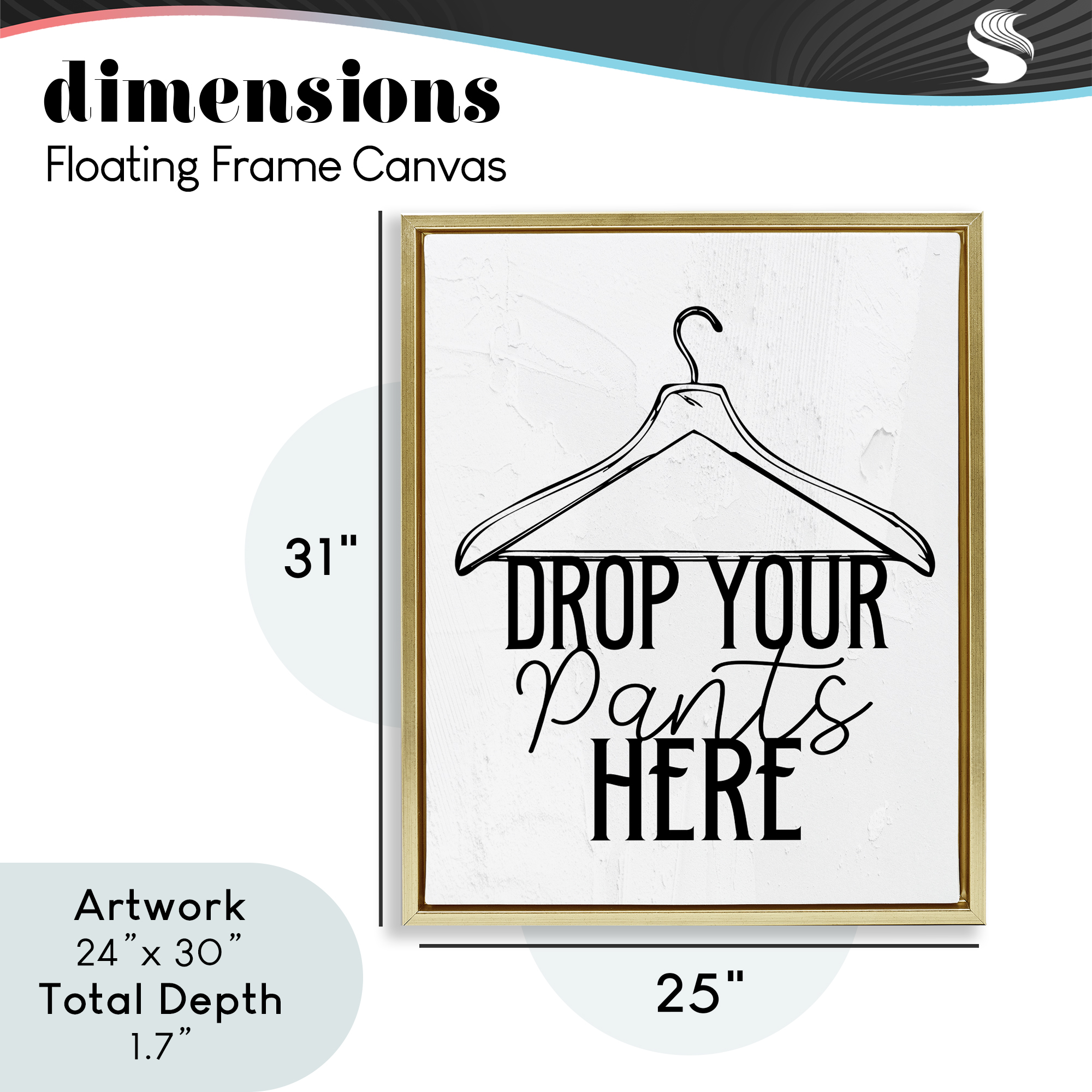 Drop Pants Here with Hanger Gold Framed Floater Canvas Wall Art, design by Kim Allen