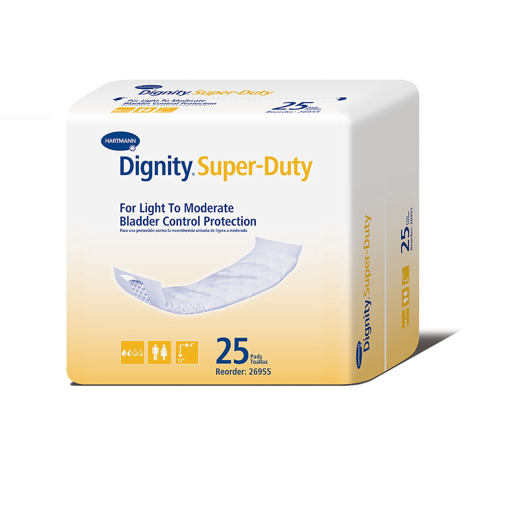 Dignity Incontinence Liners for Bladder Control Pants, Moderate Absorbency, 4 in x 12 in, 25 Count, 1 Pack