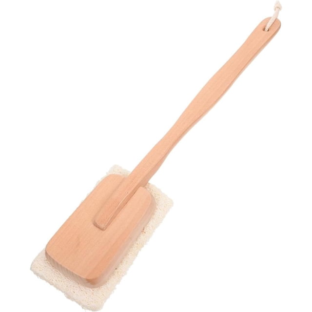 Cepillo de baño exfoliante natural de lufa luffa loofa en un palo, con mango largo de madera, cepillo para espalda, esponja de ducha, depurador de espalda corporal