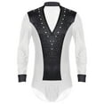 thumbnail image 3 of Raenseen Men's Sparkly Rhinestones Latin Dance Shirt Leotard V Neck Long Sleeve Figure Skating White XL, 3 of 7